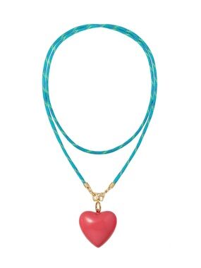 Roxanne Assoulin Turquoise Cord Necklace with Pink Heart Pendant